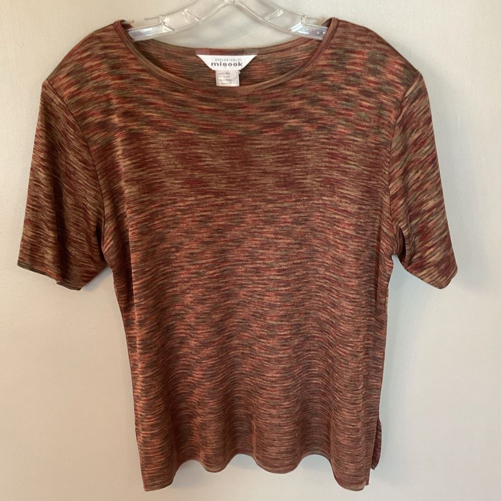 EXCLUSIVELY MISOOK SZ XL VINTAGE 90S BROWN SPACE DYE SLINKY SHORT SLEEVE TOP